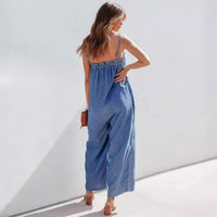 Boho Beach Hut Jumpsuit, Denim Jumpsuit, Rompers Boho Oversized Wide Leg Denim Jumpsuit
