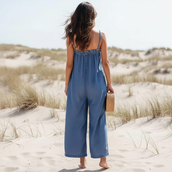 Boho Beach Hut Jumpsuit, Denim Jumpsuit, Rompers Boho Oversized Wide Leg Denim Jumpsuit