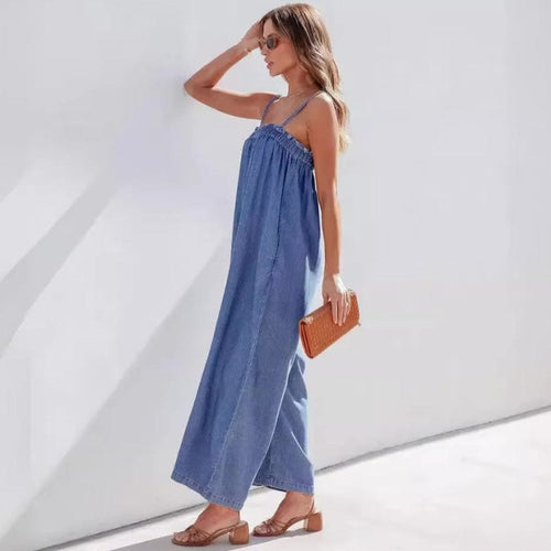 Boho Beach Hut Jumpsuit, Denim Jumpsuit, Rompers Boho Oversized Wide Leg Denim Jumpsuit