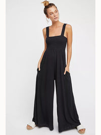 Boho Beach Hut Jumpsuits, Romper Black / S Boho Sleeveless Loose Wide Leg Romper Jumpsuit