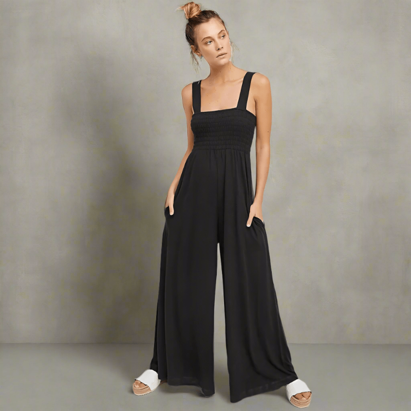 Boho Sleeveless Wide Leg Romper – Loose Fit Jumpsuit with Square
