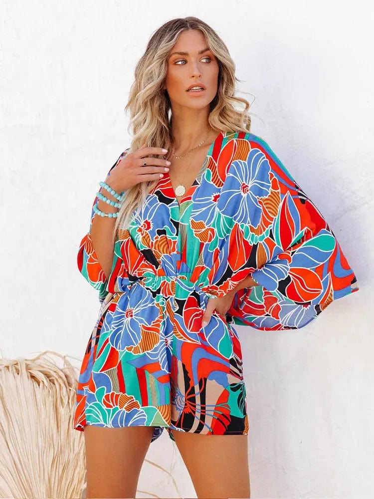 Boho Beach Hut Jumpsuits, Romper, Playsuit Boho Floral Print Romper