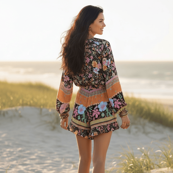 Jumpsuit Women's Floral Black Empire Waist Boho