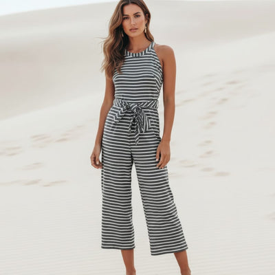 Boho Beach Hut Jumpsuits, Romper, Playsuit Boho Striped Sleeveless Rompers Black / S
