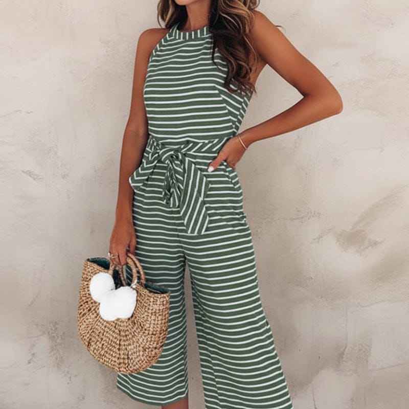 Boho Beach Hut Jumpsuits, Romper, Playsuit Boho Striped Sleeveless Rompers Green / S