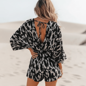 Boho Beach Hut Jumpsuits, Romper, Playsuit Boho V-Neck Backless Lace-Up Summer Romper