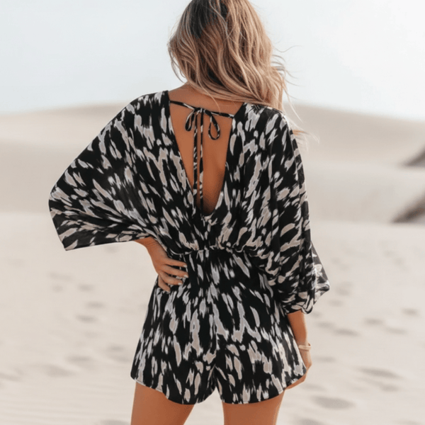 Boho Beach Hut Jumpsuits, Romper, Playsuit Boho V-Neck Backless Lace-Up Summer Romper