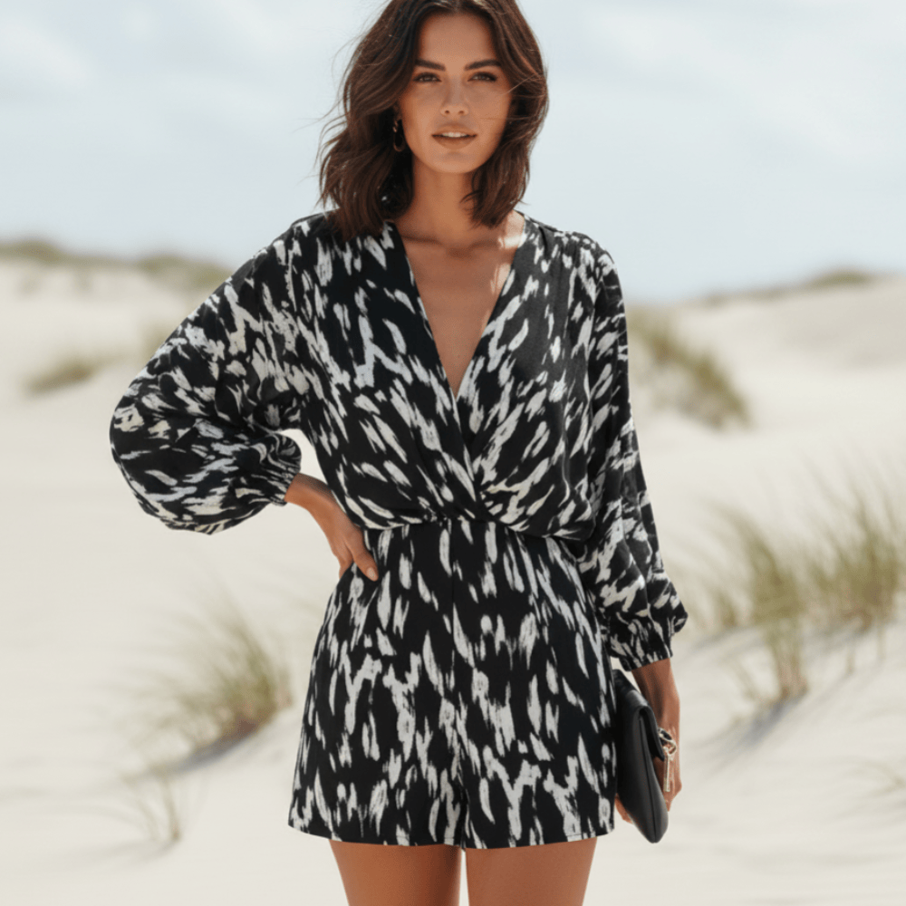 Boho Beach Hut Jumpsuits, Romper, Playsuit Boho V-Neck Backless Lace-Up Summer Romper Black / S