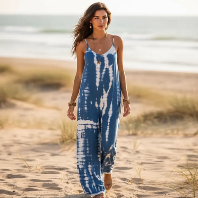 Boho Beach Hut Jumpsuits, Romper, Playsuit Boho Wide Leg Jumpsuit Blue / S