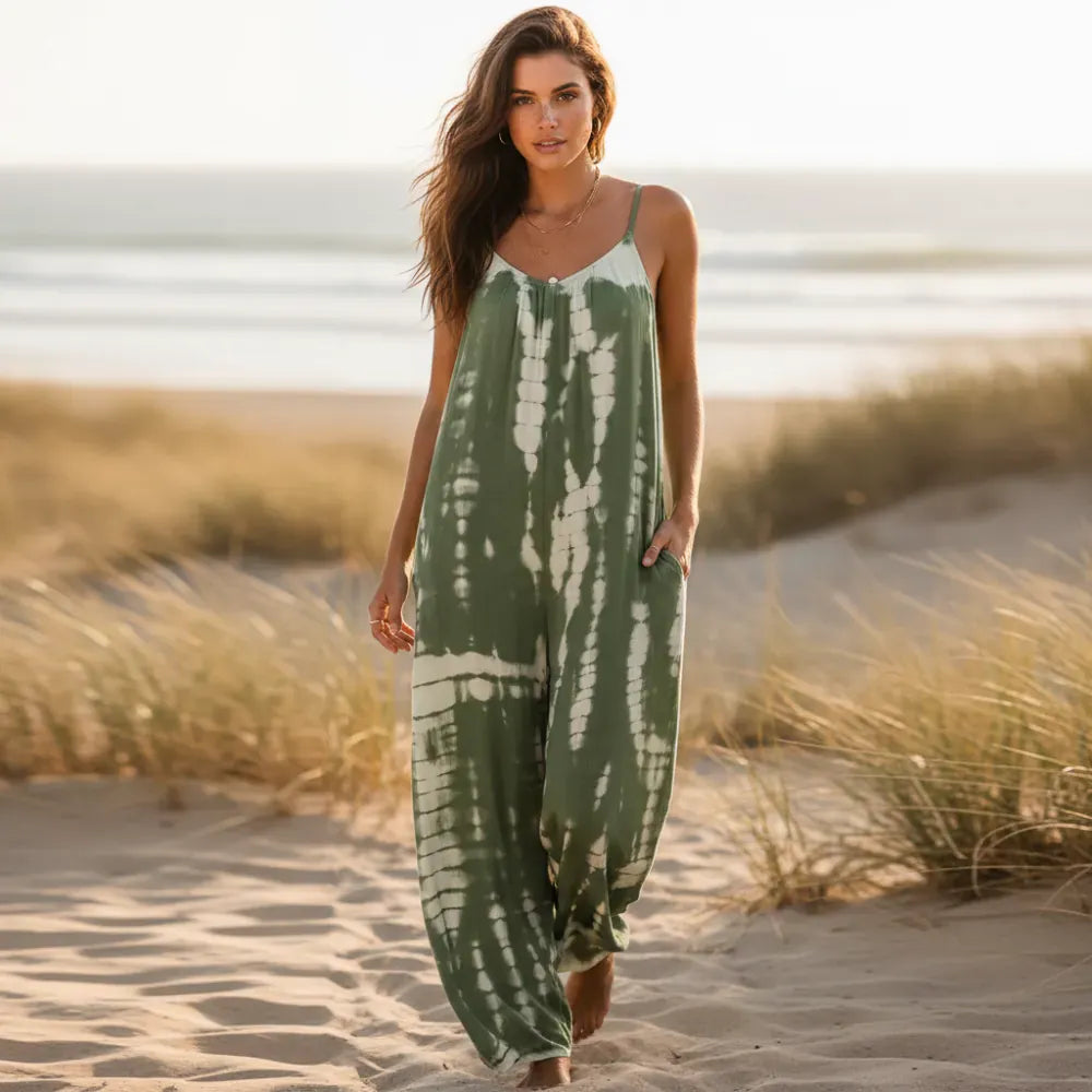 Boho Beach Hut Jumpsuits, Romper, Playsuit Boho Wide Leg Jumpsuit Green / S