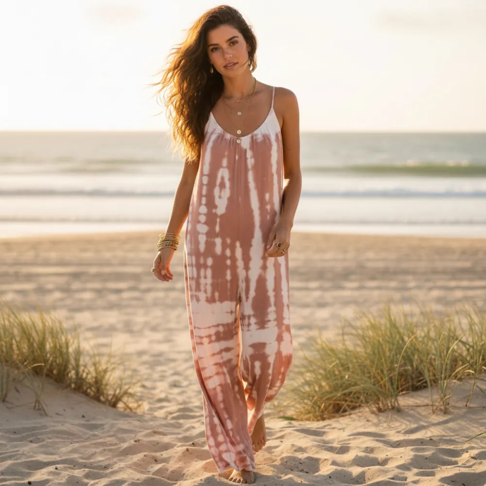 Boho Beach Hut Jumpsuits, Romper, Playsuit Boho Wide Leg Jumpsuit Pink / S