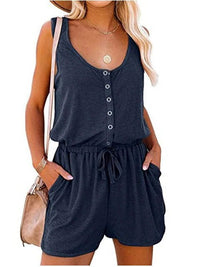 Boho Beach Hut Jumpsuits, Romper, Playsuit Navy Blue / S Sleeveless Button Up Romper