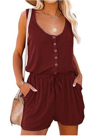 Boho Beach Hut Jumpsuits, Romper, Playsuit Red / S Sleeveless Button Up Romper