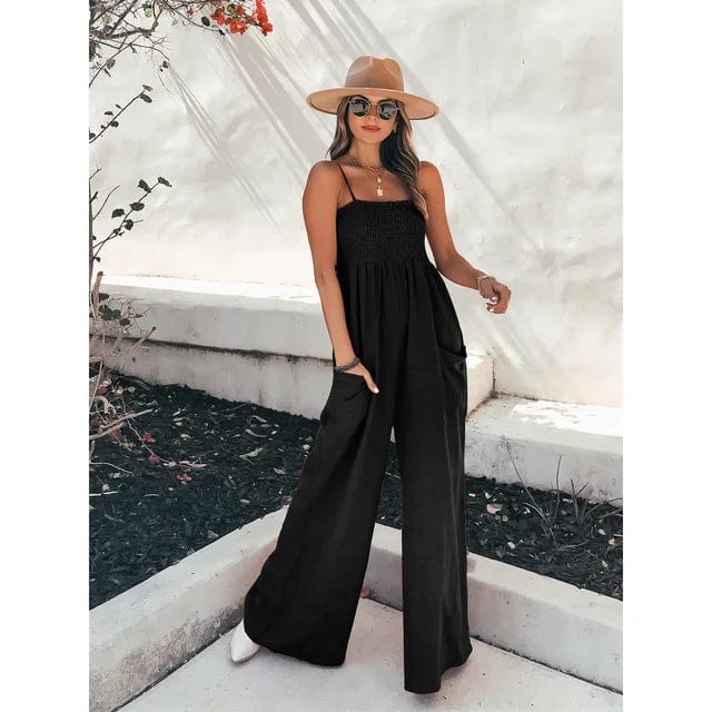 Boho Beach Hut Jumpsuits & Rompers Casual Spaghetti Strap Jumpsuit Rompers Black / S