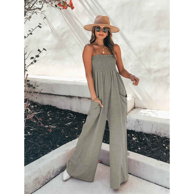 Boho Beach Hut Jumpsuits & Rompers Casual Spaghetti Strap Jumpsuit Rompers Gray / S