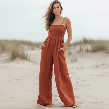 Boho Beach Hut Jumpsuits & Rompers Casual Spaghetti Strap Jumpsuit Rompers Red / S