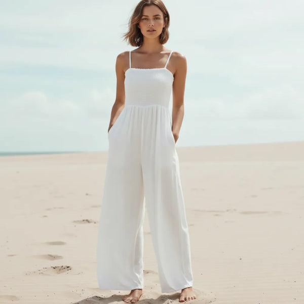 Boho Beach Hut Jumpsuits & Rompers Casual Spaghetti Strap Jumpsuit Rompers White / S