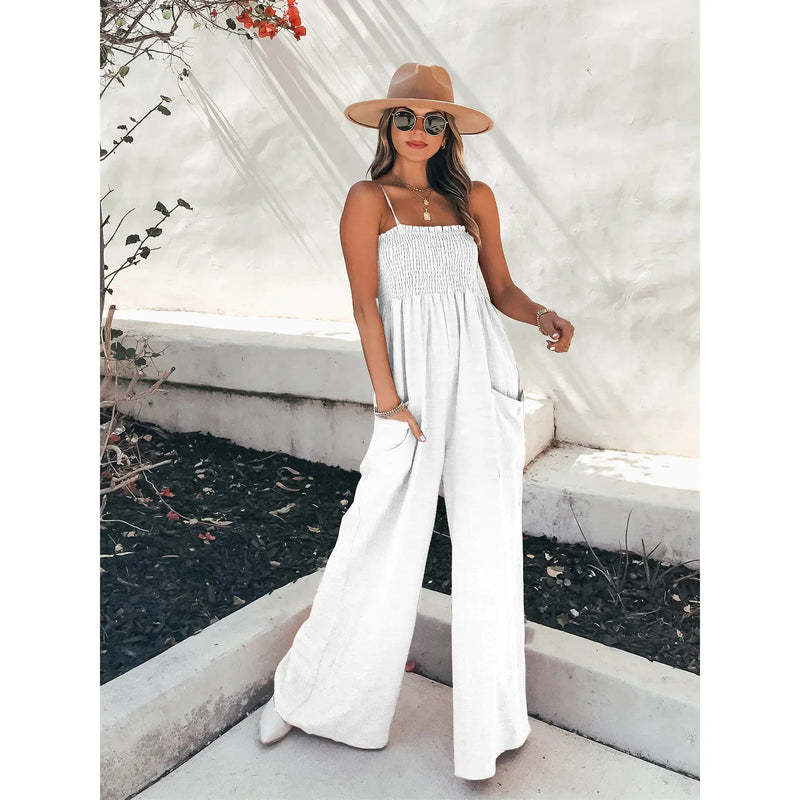 Boho Beach Hut Jumpsuits & Rompers Casual Spaghetti Strap Jumpsuit Rompers White / S