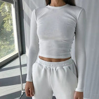 Boho Beach Hut Long Sleeve Crop Top White / S Ribbed Long Sleeve Casual Crop Top Shirt