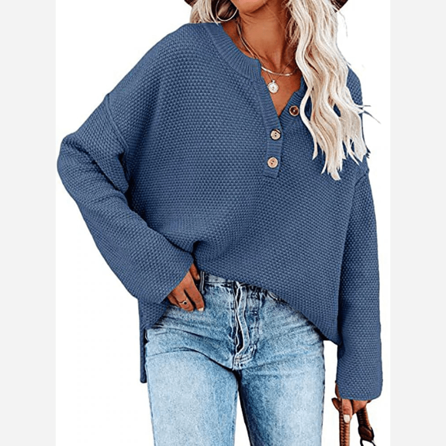 Boho Beach Hut Long Sleeve Top, Shirt, Sweater Blue / S Bohemian Long Sleeve Sweater Top