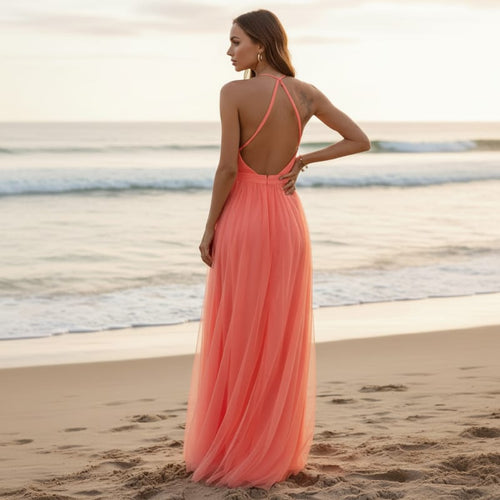 Boho Beach Hut Maxi Dress, Chic Dress, Boho Dress, Summer Dress Boho Backless Halter Maxi Dress