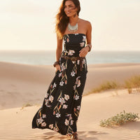 Boho Beach Hut Maxi Dress, Chic Dress, Boho Dress, Summer Dress Summer Loose Fit Maxi Dress with Pockets Black / S