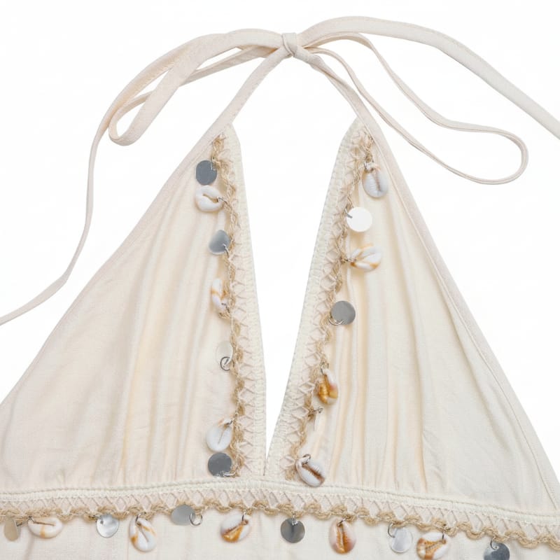 Boho Beach Hut Maxi Dress, Chic Dress, Boho Dress, Summer Dress, White Dress Boho Halter V-Neck Open Back Maxi Dress