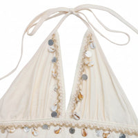 Boho Beach Hut Maxi Dress, Chic Dress, Boho Dress, Summer Dress, White Dress Boho Halter V-Neck Open Back Maxi Dress