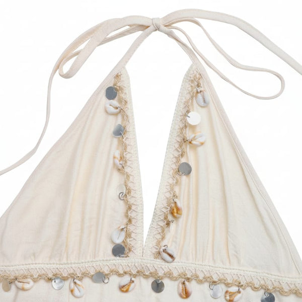 Boho Beach Hut Maxi Dress, Chic Dress, Boho Dress, Summer Dress, White Dress Boho Halter V-Neck Open Back Maxi Dress