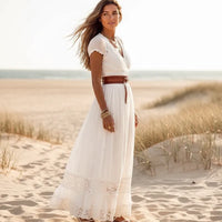 Maxi Dress Embroidered Cotton Lace Boho White