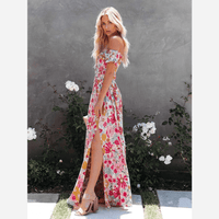 Boho Beach Hut Maxi Dress Pink Boho Off Shoulder Colorful Floral Maxi Dress