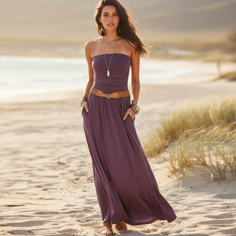 Boho Bandeau Maxi Dress Strapless Off-Shoulder Fit & Flare Dress Boho Bandeau Maxi Dress Strapless Off-Shoulder Fit & Flare Dress