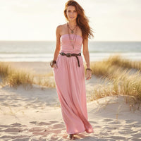 Boho Beach Hut Maxi Dress, Summer Dress Boho Chic Bandeau Off Shoulder Maxi Dress Pink / S