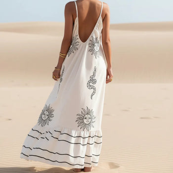Boho Beach Hut Maxi Dress, Sundress Boho Floral Maxi Sundress
