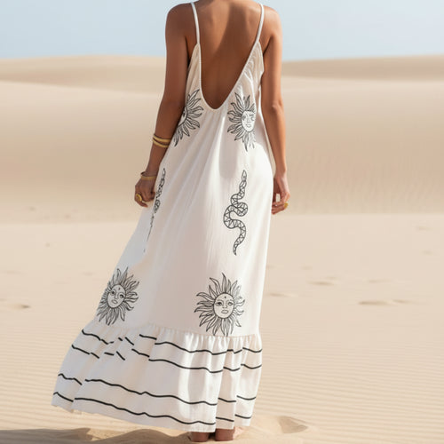 Boho Beach Hut Maxi Dress, Sundress Boho Floral Maxi Sundress