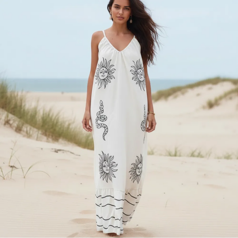 Maxi Dress Floral Spaghetti Strap A-Line Black