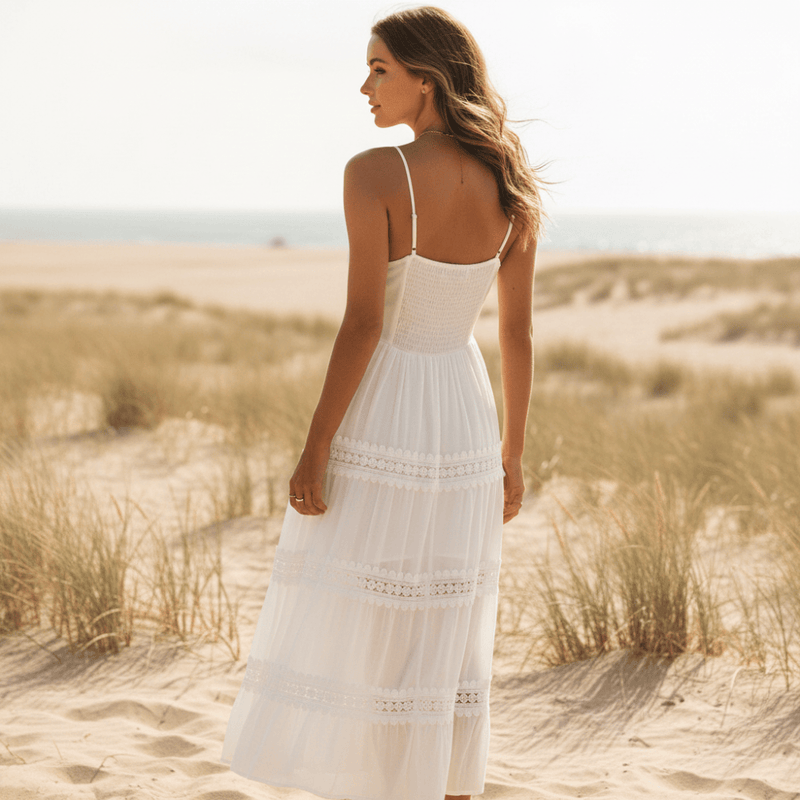 Spaghetti Strap White Long Summer Dress White / S