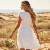Boho Beach Hut Midi Dress, Chic Dress, Boho Dress, Summer Dress, White Dress Boho Eyelet Lace Midi Dress