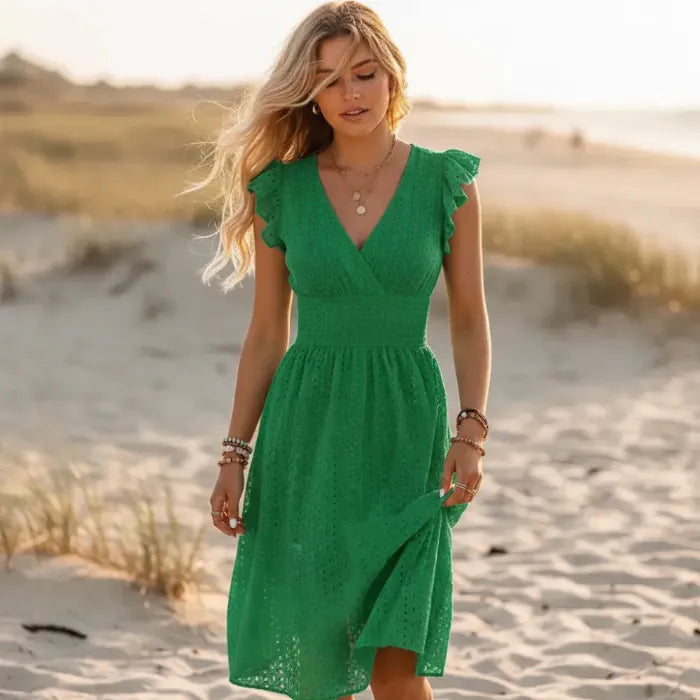 Boho Eyelet Lace Midi Dress | Sleeveless V Neck Summer Dress in White | Women's Boho Fashion | L | Polyester Female Adults, Teens Boho Eyelet Lace Midi Dress | Sleeveless V Neck Summer Dress in White | Women's Boho Fashion | L | Polyester Female Adults, Teens