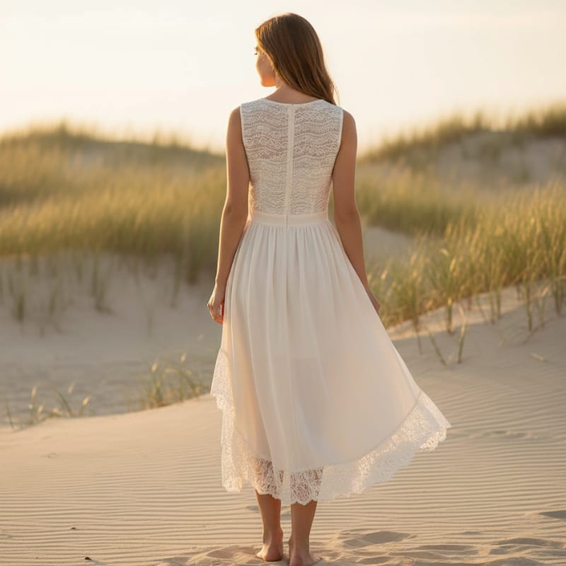 Boho Beach Hut Midi Dress, Chic Dress, Boho Dress, Summer Dress, White Dress Boho Lace Hollow-Out Midi Dress