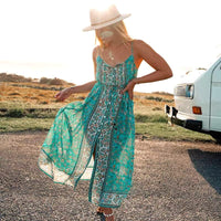 Boho Beach Hut Midi Dress, Sundress, Floral Dress Floral Print Sleeveless Midi Dress