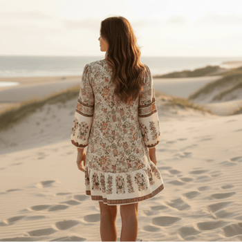 Boho Beach Hut Mini Dress, Summer Dress Boho Floral Mini Dress