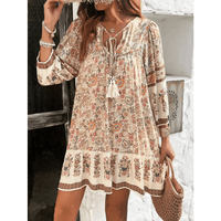 Boho Beach Hut Mini Dress, Summer Dress Boho Floral Mini Dress Off White / S