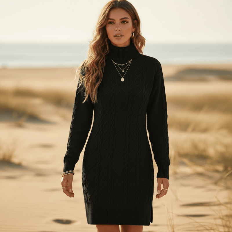 Warm Knit Turtleneck Sweater Dress Boho Winter Short Length Dress Boho Beach Hut Warm Knit Turtleneck Sweater Dress Boho Winter Short Length Dress Boho Beach Hut