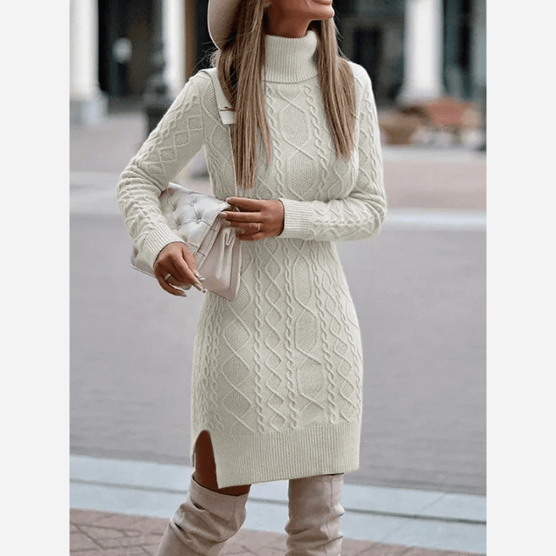 Boho Turtleneck Knit Sweater Dress – Cozy Winter Boho Mini – Boho