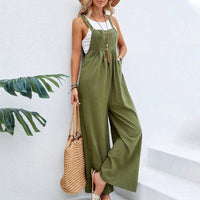 Boho Beach Hut Overalls, Jumpsuit Boho Casual Flare Leg Jumpsuit Overalls Army Green / S