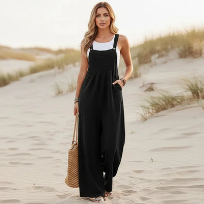 Boho Beach Hut Overalls, Jumpsuit Boho Casual Flare Leg Jumpsuit Overalls Black / S
