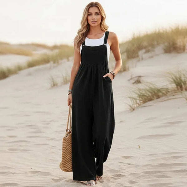 Boho Beach Hut Overalls, Jumpsuit Boho Casual Flare Leg Jumpsuit Overalls Black / S