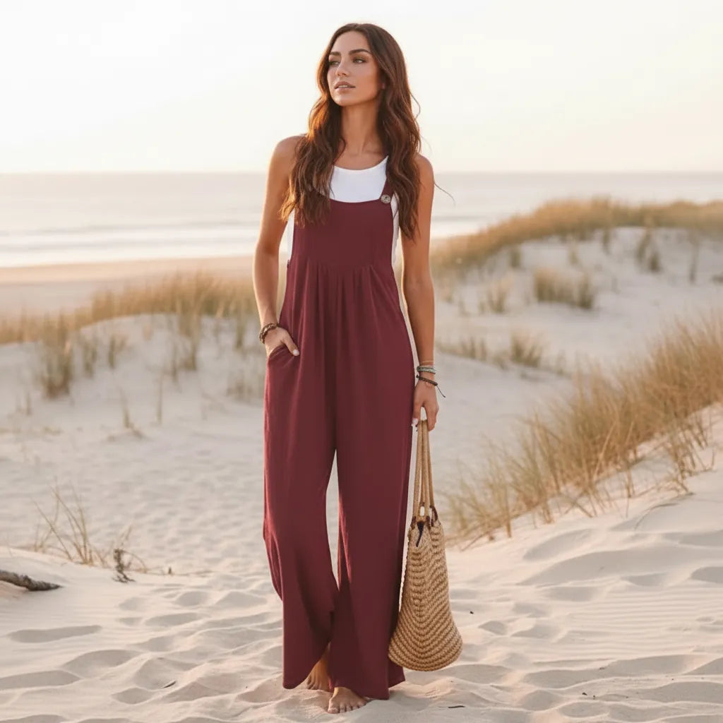 Women’s Casual Overalls | Boho Wide Leg Overall Jumpsuit S-3XL in Pink - Women's Boho Fashion