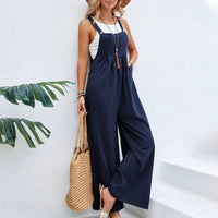 Boho Beach Hut Overalls, Jumpsuit Boho Casual Flare Leg Jumpsuit Overalls Dark Blue / S